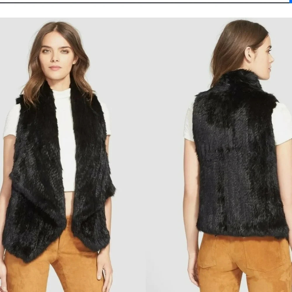 Yves Salomon black rabbit fur vest